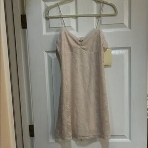 Lace-Overlay Slip Dress in Ivory